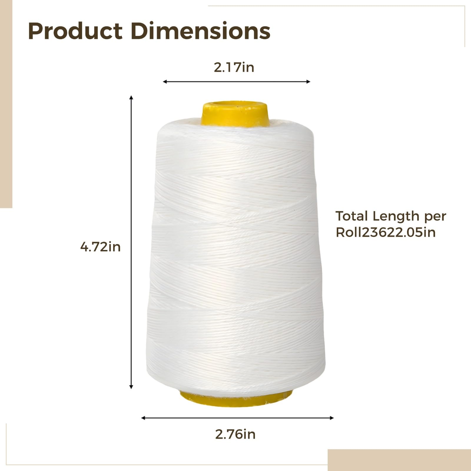 Hilo de coser de poliéster de 6 hebras de 656 yardas, hilo de coser de poliéster resistente para mano y máquina de coser, apto para tela, cuero y más, ideal para grandes proyectos de costura y