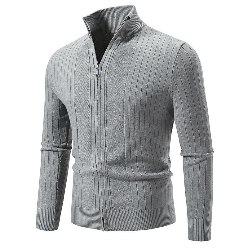 Autumn Winter Men's Stand Collar Jacquard Casual Knit Cardigan4