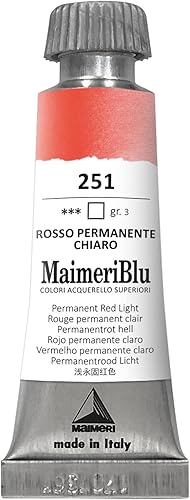 Maimeri Blu PR168 - Pintura de acuarela profesional de un solo pigmento, 0.4 fl oz, luz roja permanente, tubo de pintura de acuarela transparente y