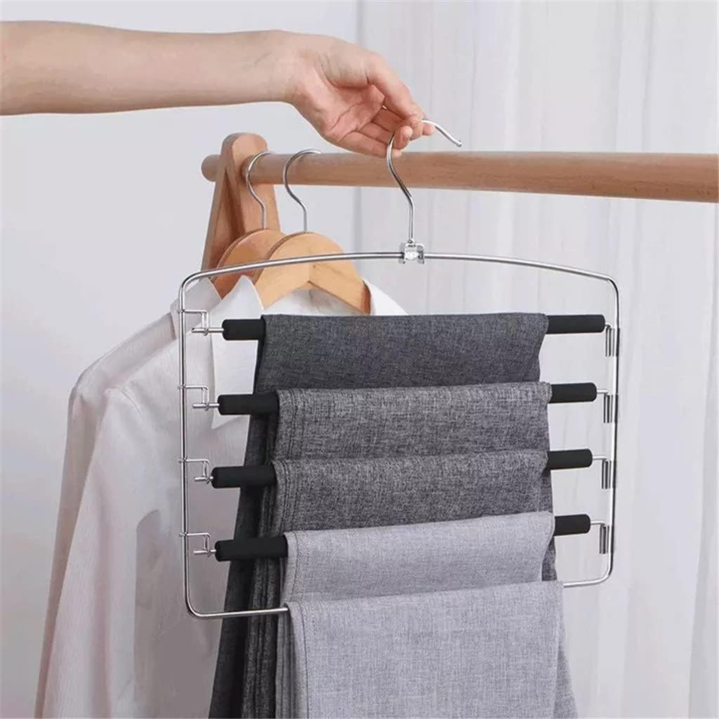 5 Layers Trousers Hanger Detachable Steel Sponge Anti Slip Pants Hangers Multi-Purpose Towel Scarf Storage Hanging Rack(Black)