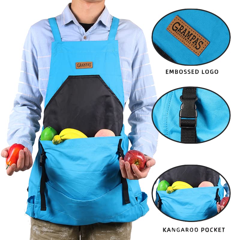 Grampa's Garden Apron - Cross Back Gardening Apron With Pockets For Women & Men, Blue - Image 2