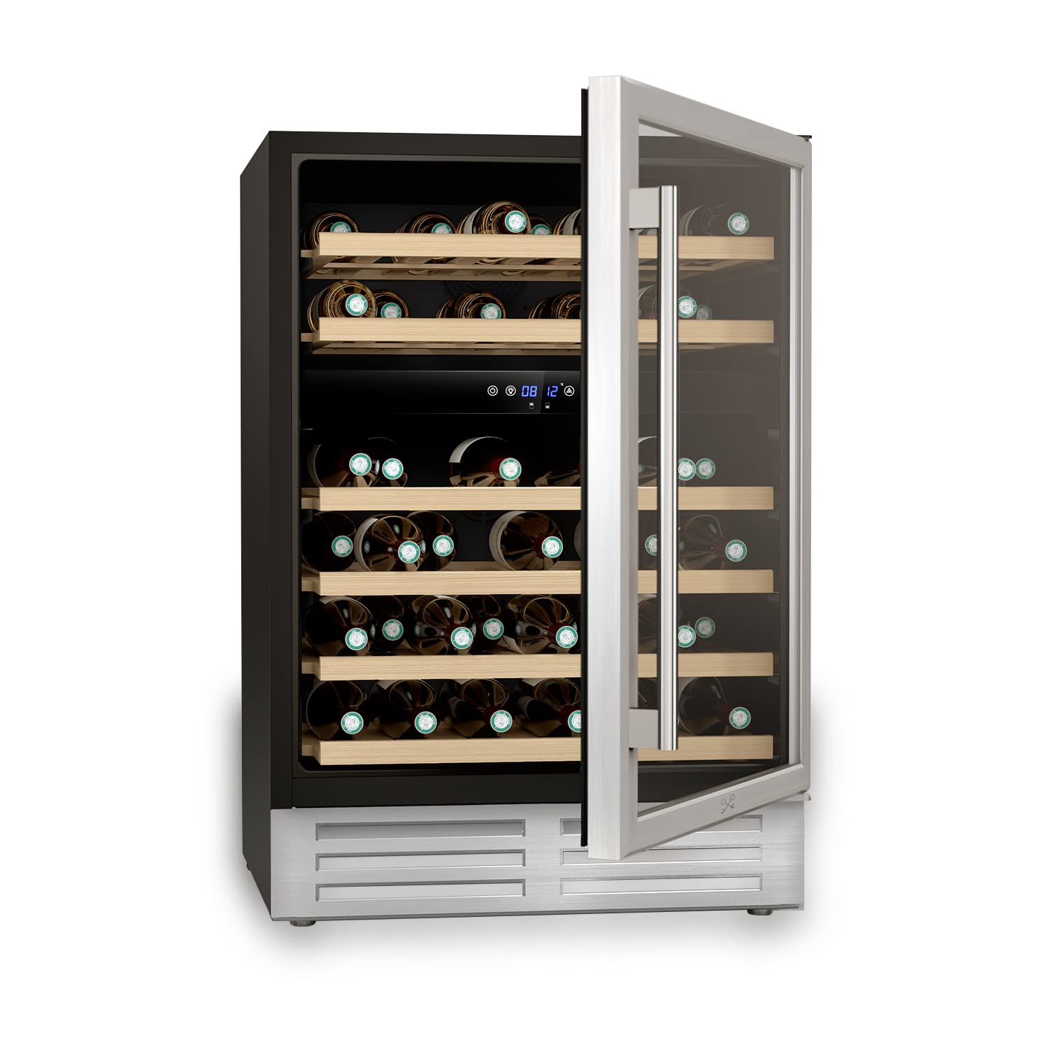 Les Petits Champs Cave à Vin Encastrable 46 Bouteilles CAVCED46, Capacité 137L, 2 Zones de Température, Design Élégant en Acier Inoxydable, Réglage de Température de 5°C à 22°C, Anti-UV, LED