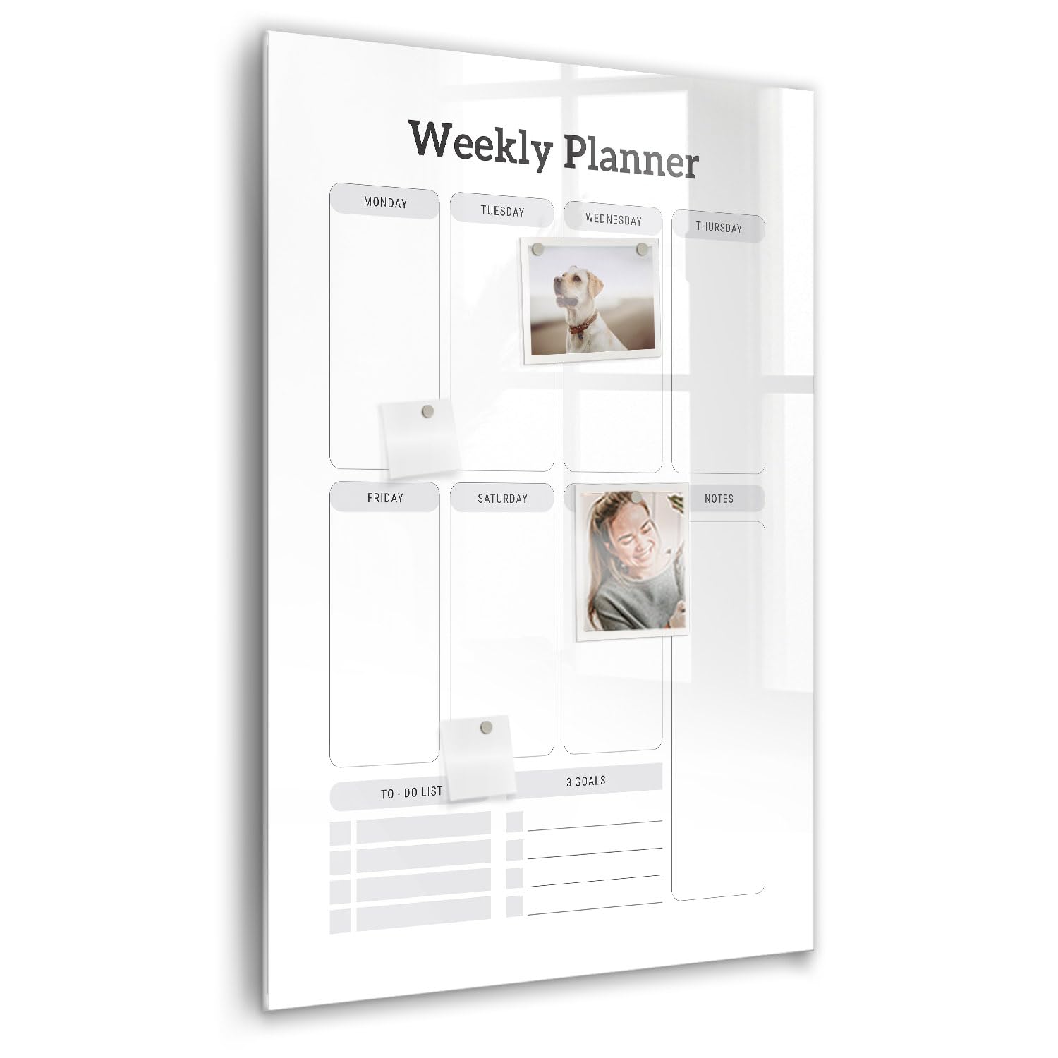 Pizarra de vidrio templado magnetizable | Con imanes poderosos, rotulador y borrador | Perfecta para organizar proyectos y notas de trabajo - 60x90 - Planificador semanal