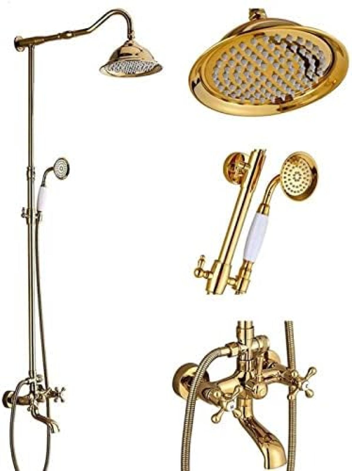 GLJTUO Shower system, Bathroom 8 Inch Rainfall Shower Head Shower Complete Faucet Antique Brass Bath And Shower Faucet Set With Handheld Shower,Antique Brass A,Golden,Golden