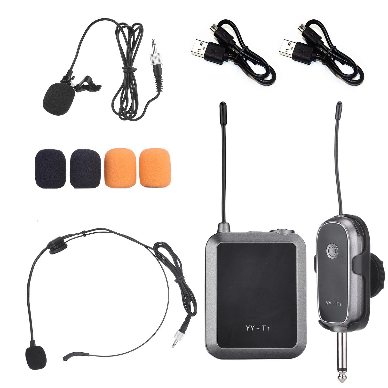 Jiawu Set Radiomicrofono UHF Ad Alte Prestazioni con Morsetto per Cuffia/microfono con Supporto - Ideale per Discorsi in Pubblico e Matrimoni