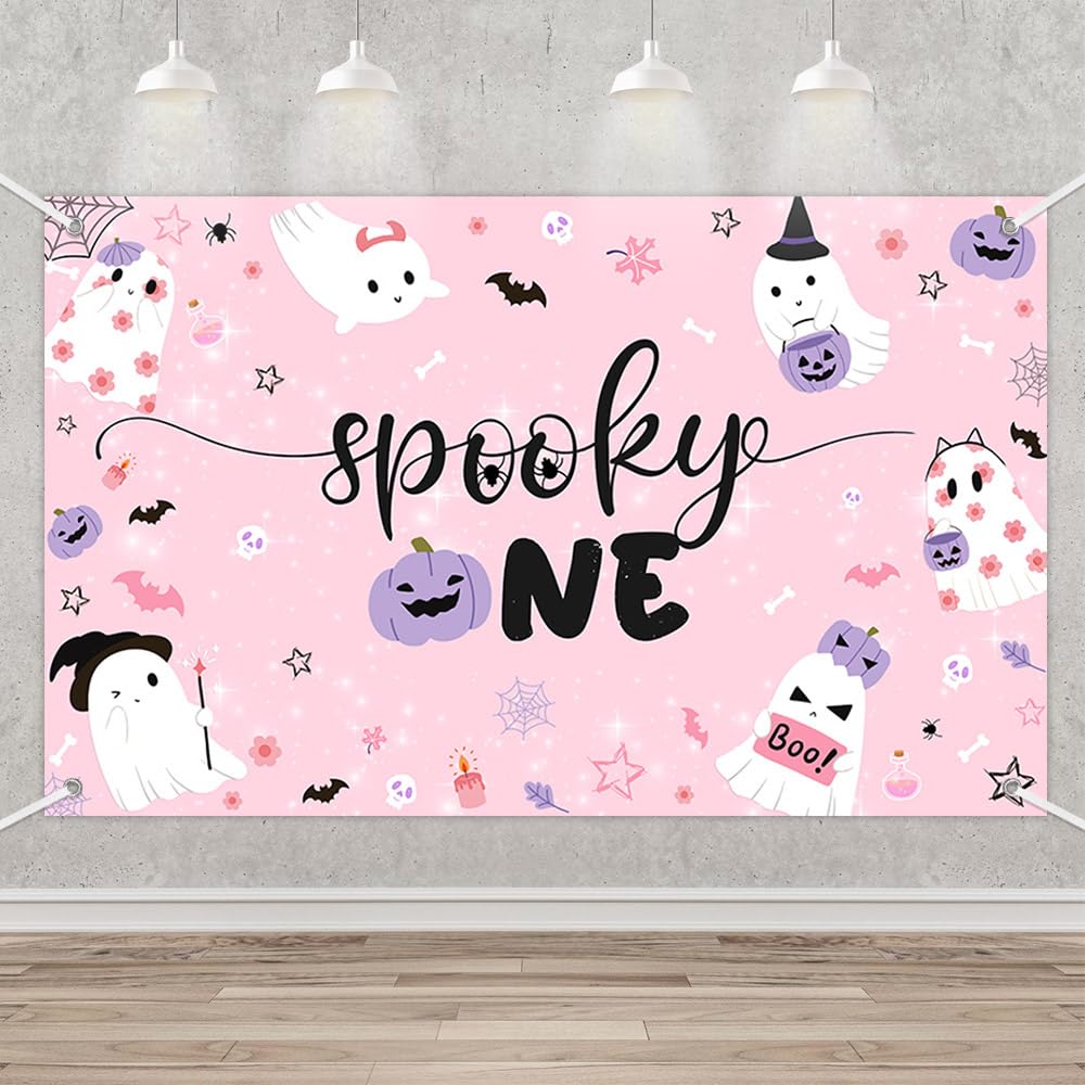 MEHOFOND Spooky One Backdrop Banner for Girl Halloween Pink Little Boo