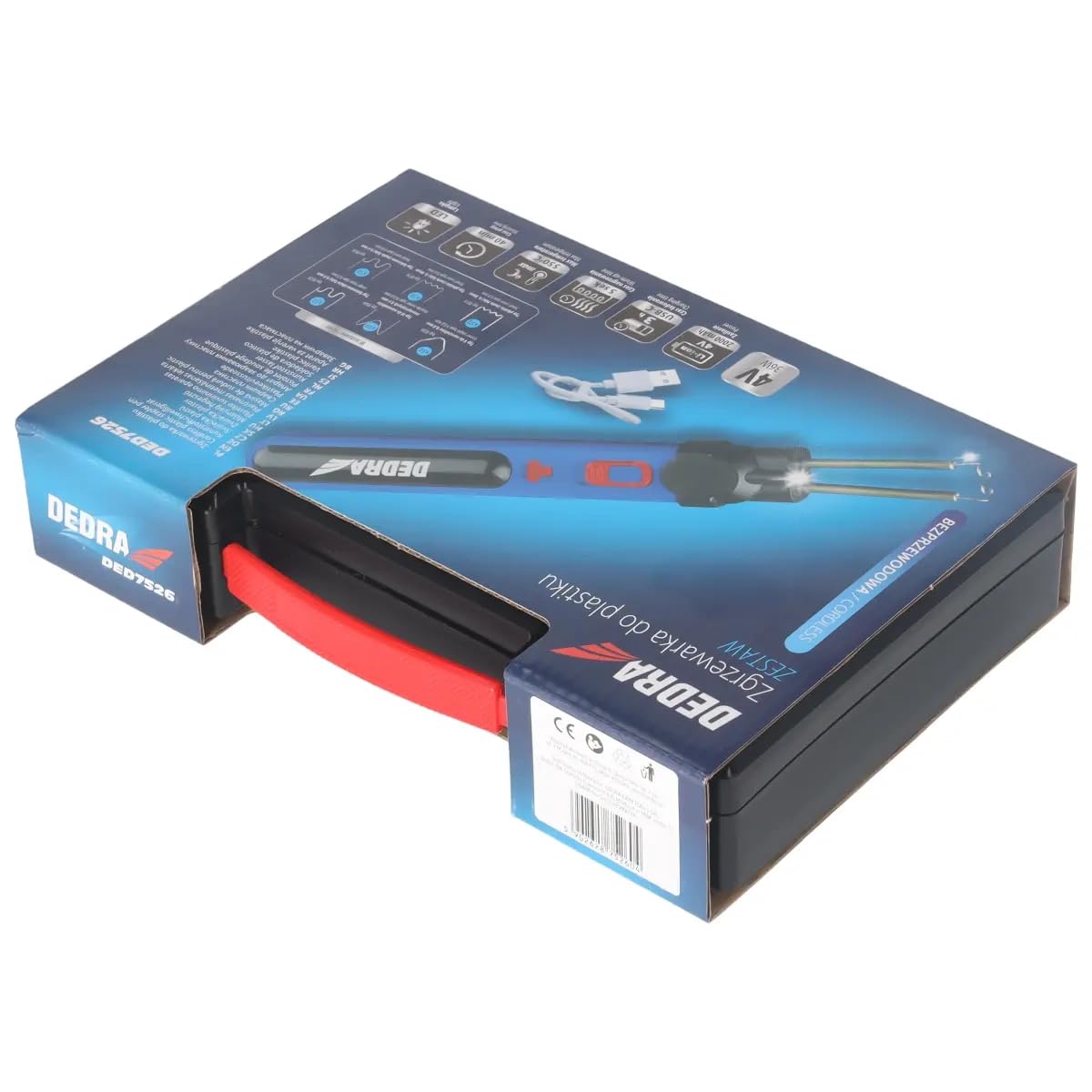 DEDRA Soudeuse Plastique Sans Fil 4V (DED7526) – Agrafeuse à Chaud Rechargeable 550°C – Kit de Réparation Rapide pour Pare-Chocs, Plastique Automobile et Ménager – Inclus 400 Agrafes