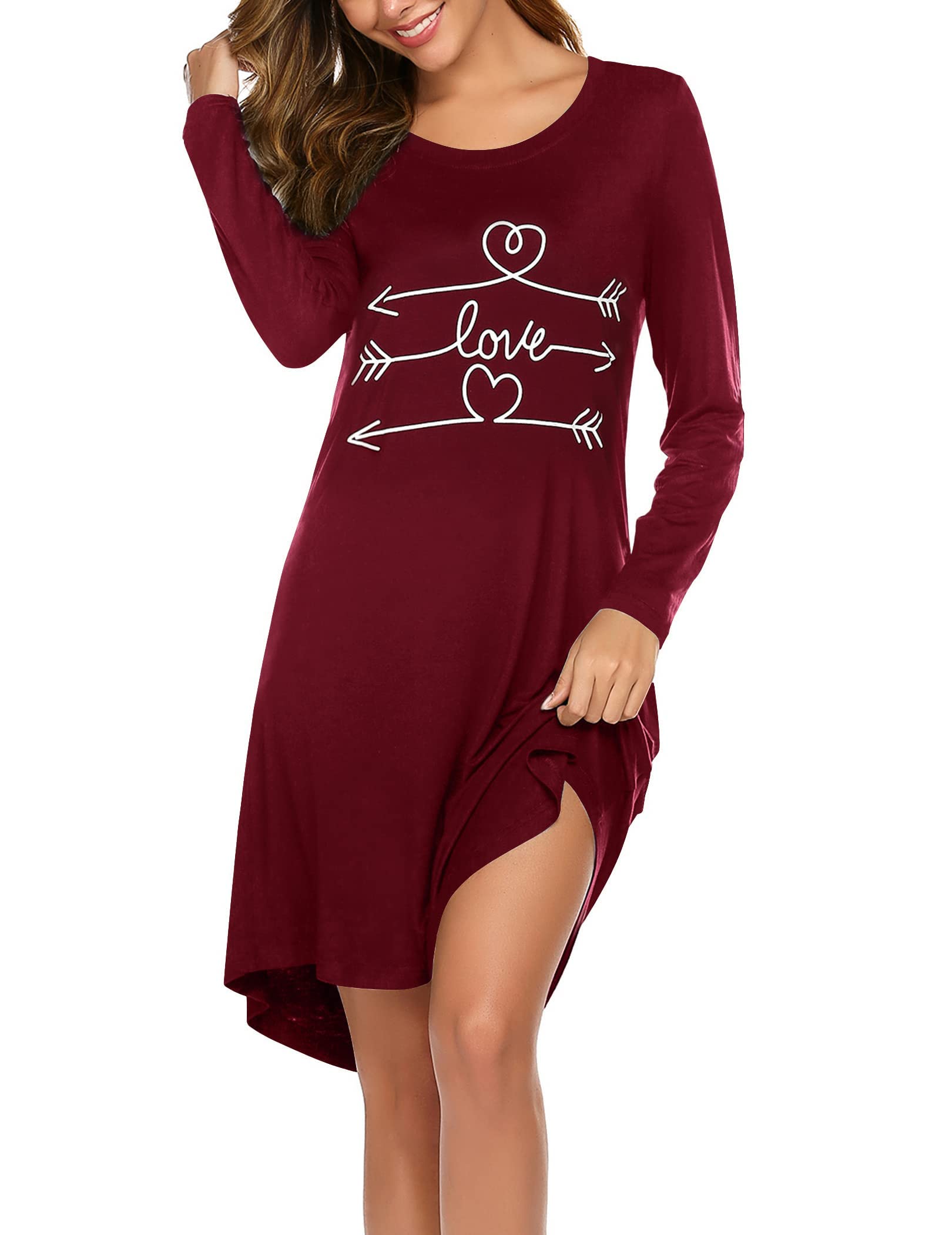 Ekouaer Damen Nachthemd Langarm Süß Nachtwäsche Negligees Schlafhemd T-Shirt Sleepshirt S-XXL