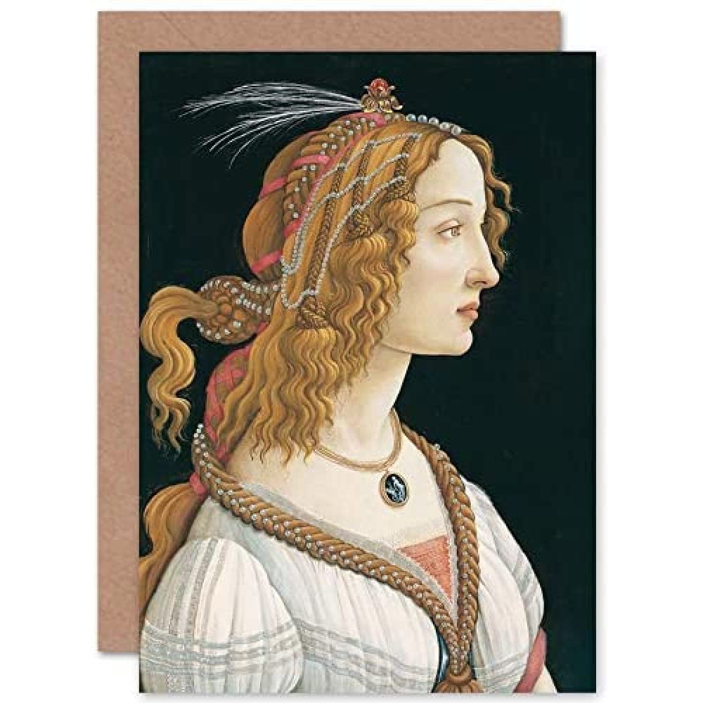 Artery8 Greeting Card - Botticelli Portrait Of A Lady As Nymph - Black