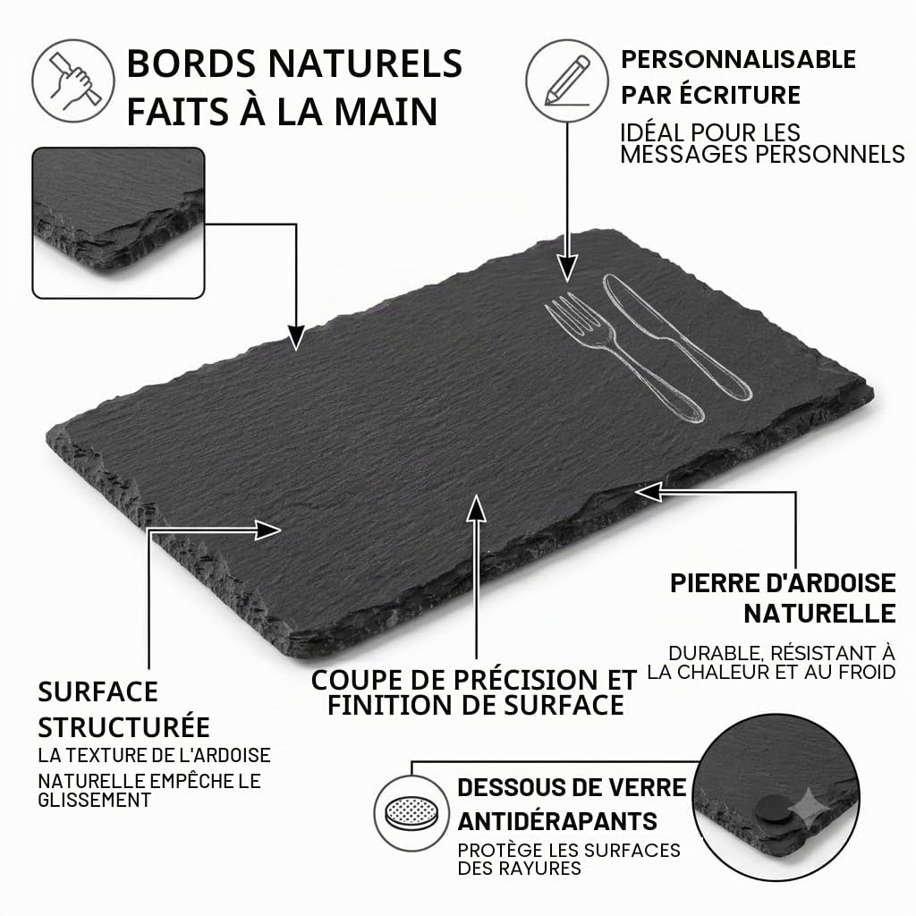 STARVAST Lot de 10 Plateaux en Ardoise Et 5 stylos de Talc, 25 x 15 cm, pour Servir et écrire, Buffet, Plateau de Service rectangulaire, Anthracite