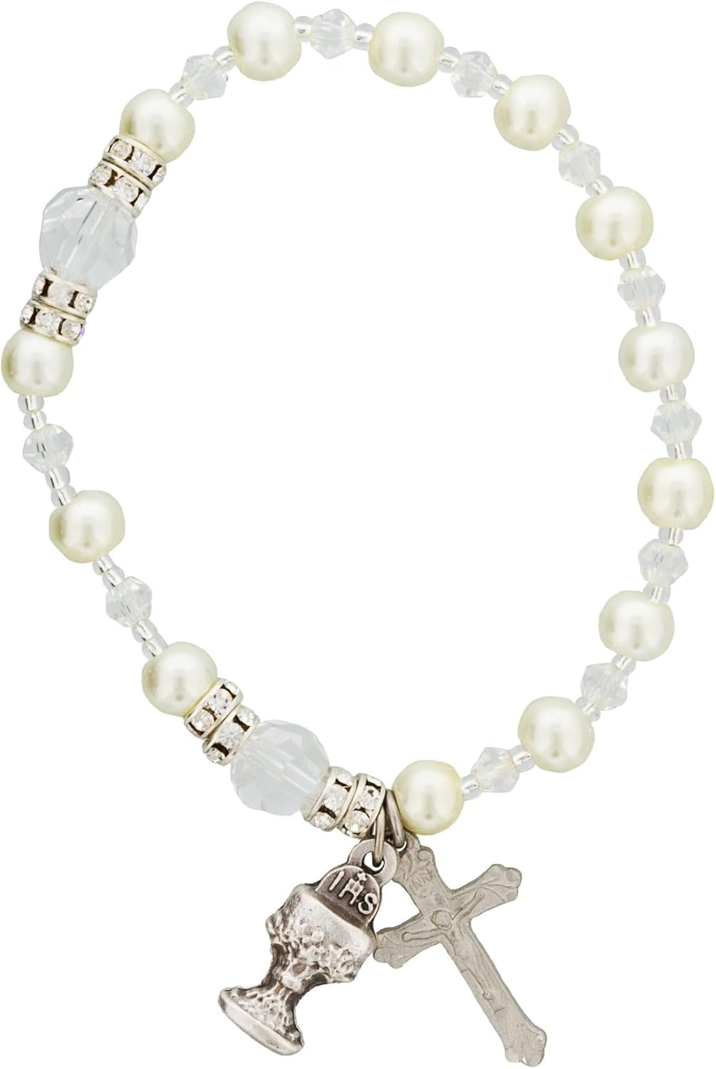 THE CATHOLIC COMPANY First Communion Glass Pearl Rosary Bracelet - Handmade Girls’ Religious Gift
