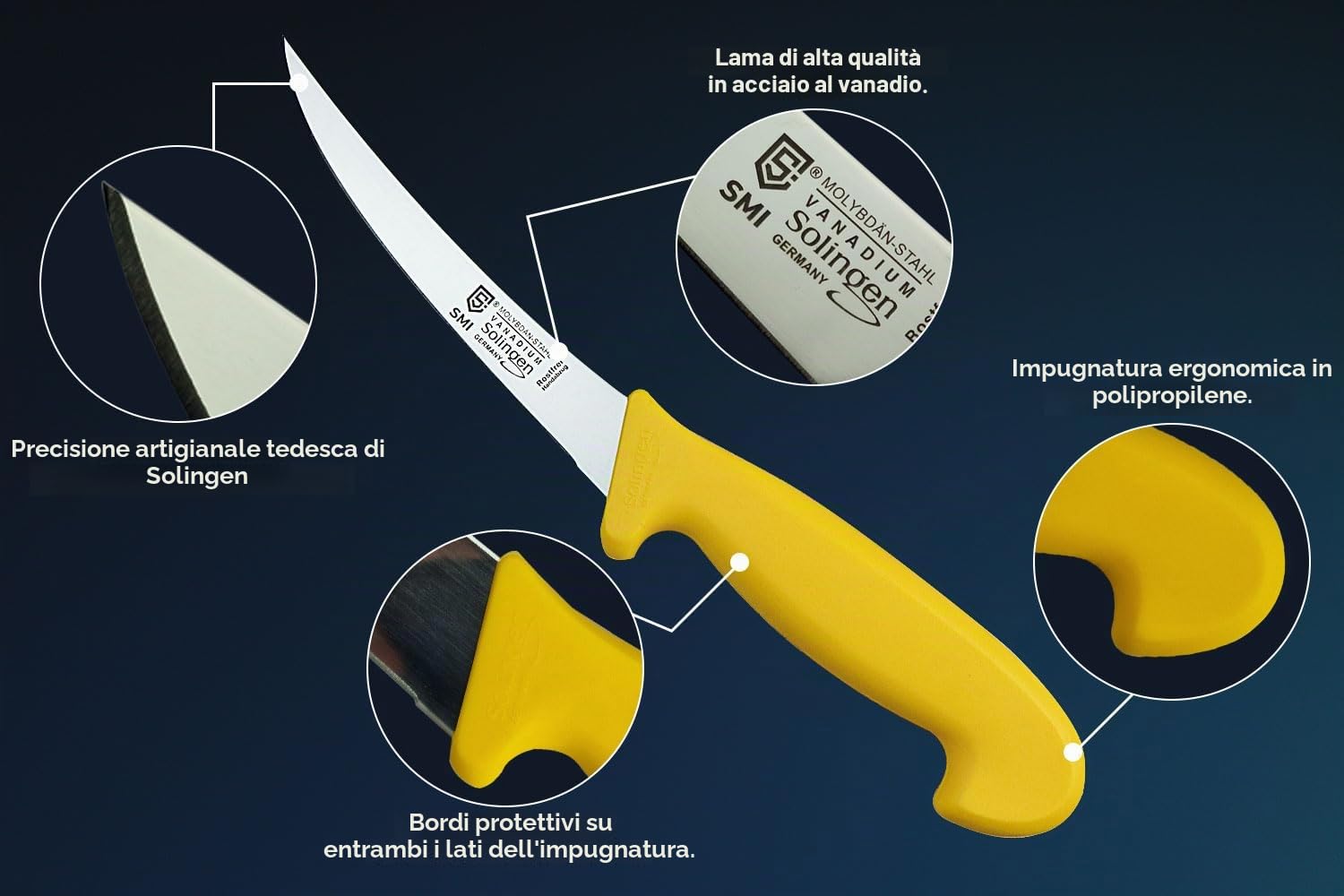 SMI - 3 Solingen Coltelli per disossare set, Coltelli da macellaio, Coltello da carne, Coltello da cuoco, Coltello da cucina - Made in Germany