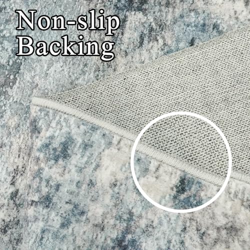 Washable 2x5 Hallway Runner Rug - Runner Rugs Modern Stain Resistant for Home Indoor Mat Rug Runner for Laundry, Bedroom Non Slip Rubber Backing Thin Super Soft Room Decor Floor Carpet 2x5 Blue