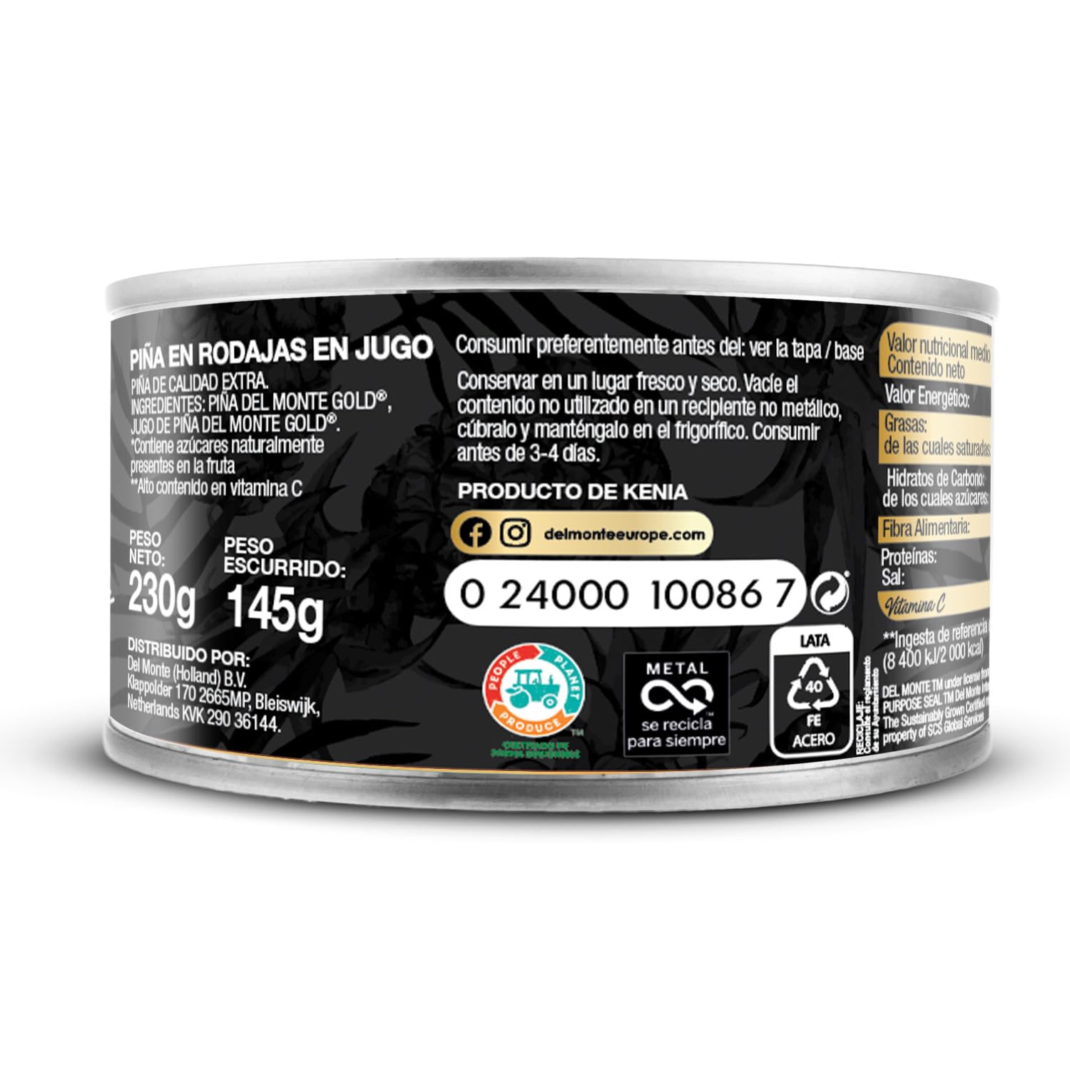 Del Monte Gold Rodajas de Piña en su Jugo Extra Dulce 2 x 227 gr