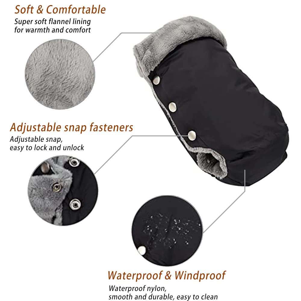 Luchild - Guantes Carro Bebe Invierno, Manoplas Carro Bebe con Interior de Forro Cálido, Guantes de Cochecito Prueba de Viento Impermeables Extra Gruesos, para Todos los Cochecitos