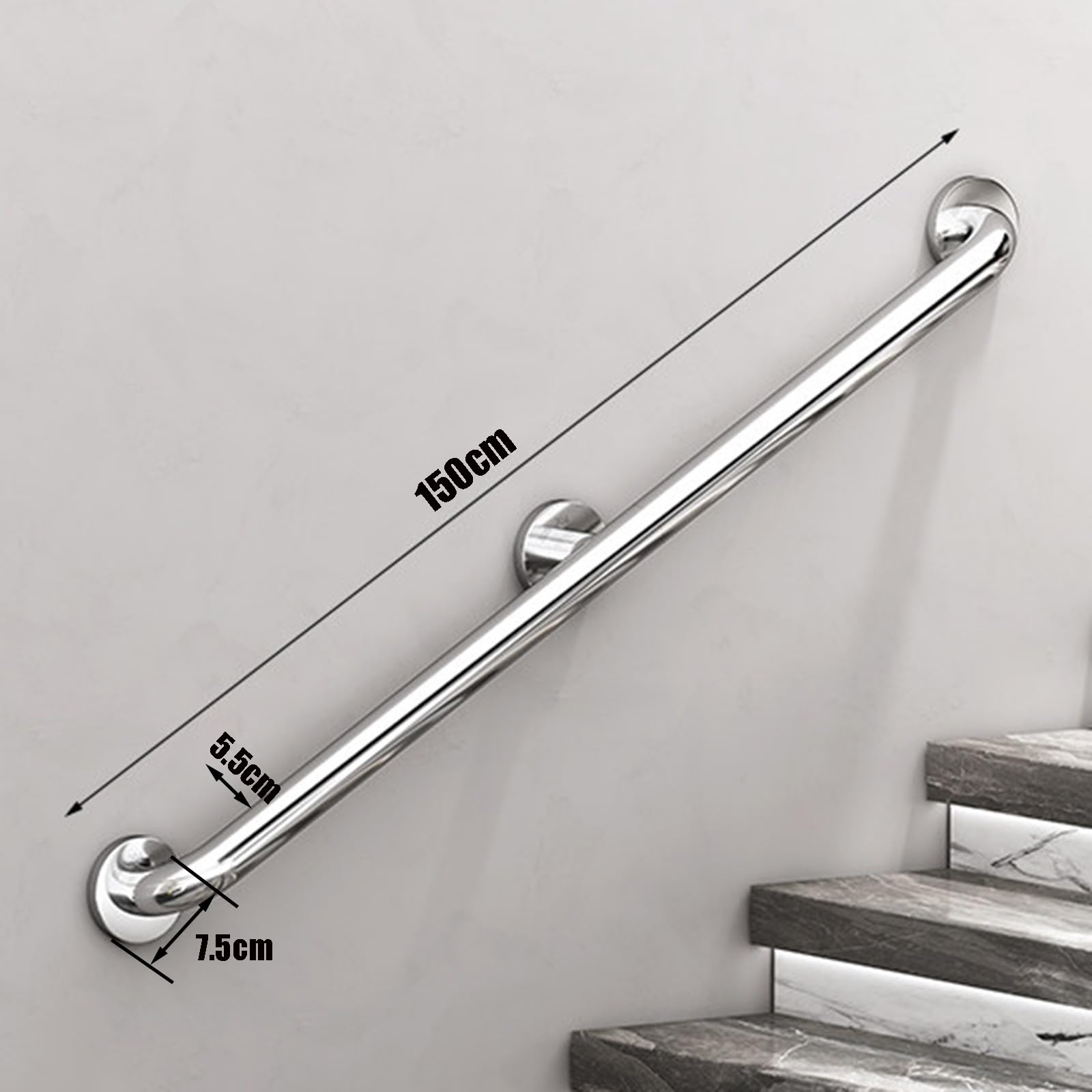 150 Cm Agarraderas Baño, Asidero Ducha Acero Inoxidable 304, Discapacitados Pasamanos Escalera de Montaje En Pared for Personas Mayores, Soporta 300 Kg