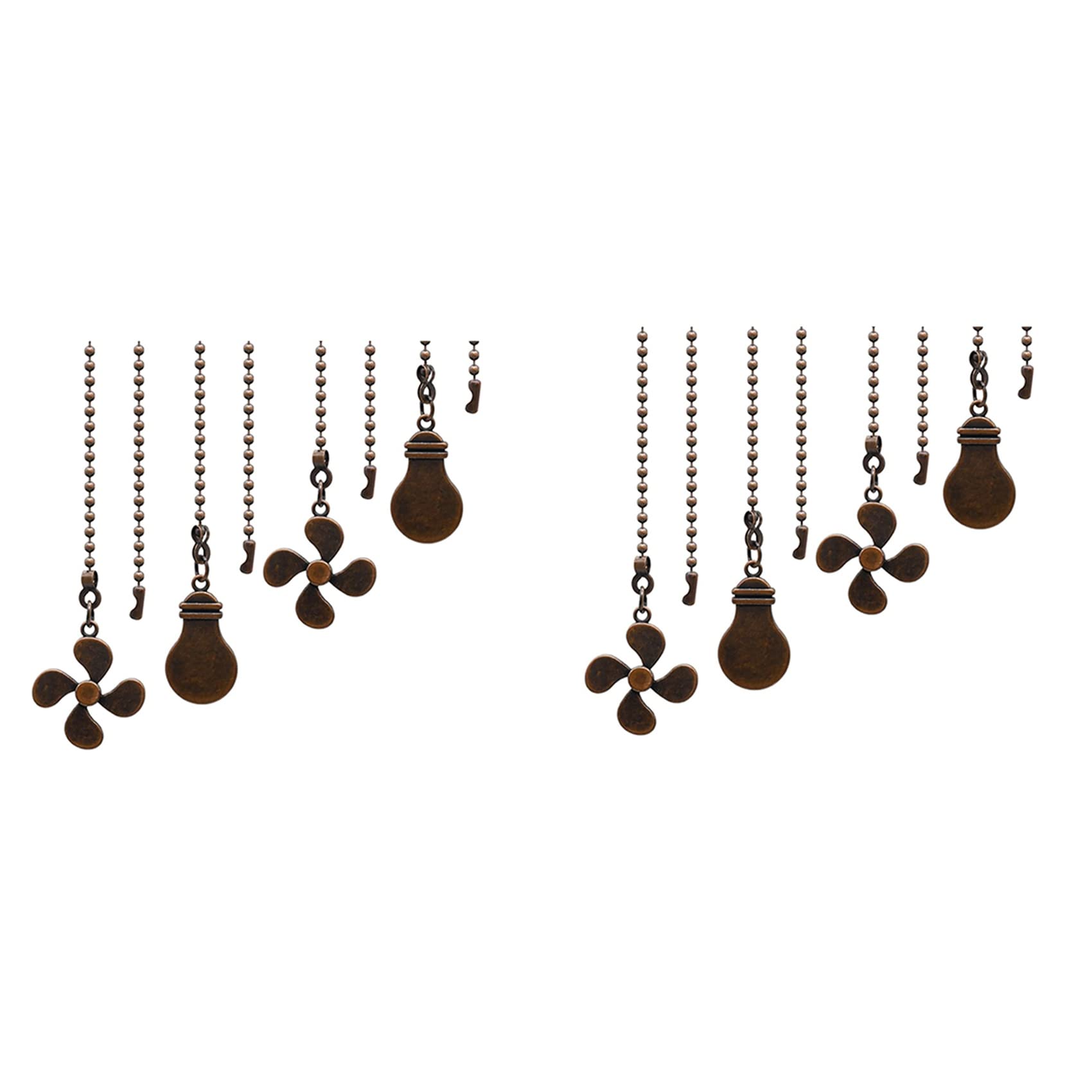 Jnchdghwa 8Pcs Ceiling Fan Pull Chain Set,Bulb and Fan Pattern Pull Chain Extension Fan Pull Chain Pendant 12 Inch (Red Bronze)