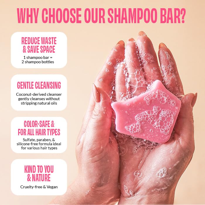 Miniatura 2 de FoxyBae Barra de champú sólida para el cabello, con proteína de arroz, biotina, aceite monoi y manteca de karité, nutre, fortalece, suaviza, para