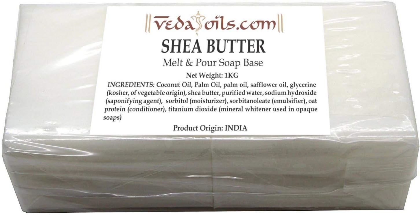 VedaOils Shea Butter Melt And Pour Glycerin Soap Base - Natural Vegetable Glycerin Base - Excellent Hand Soap Making Supplies (1 KG)