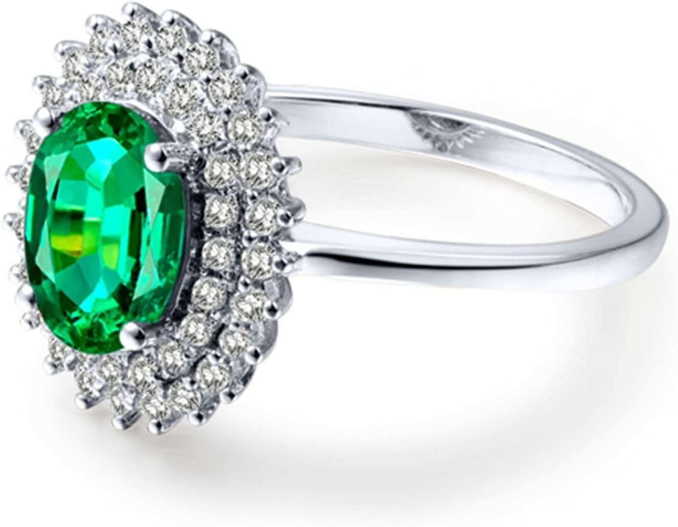 Engagement Ring 18K White Gold, Wedding Band Rings 1.16ct Oval Emerald with 0.31ct Diamond Ring Proposal Gift for Women