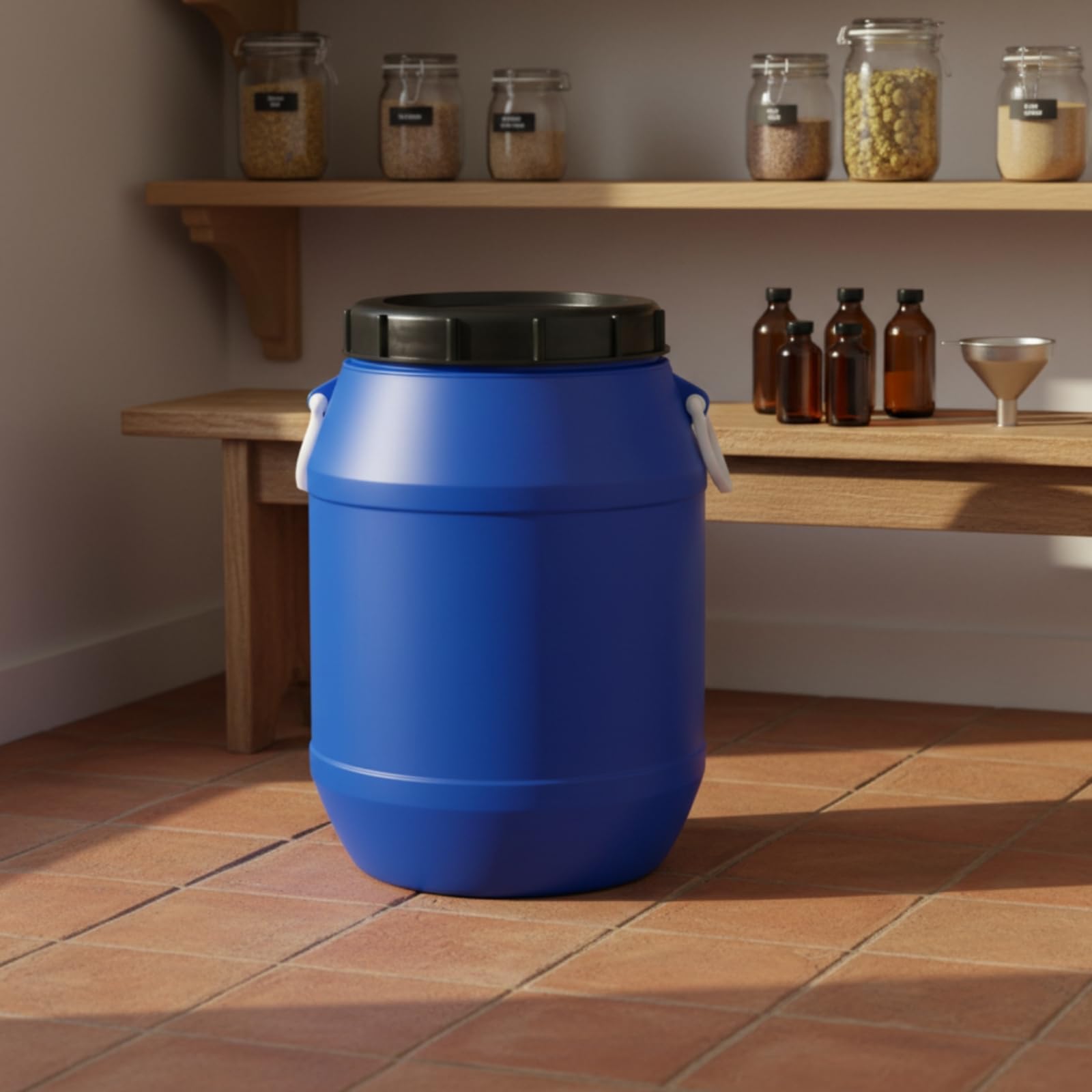 rockible 25 L Contenitore Alimentare Sigillato Multifunzione Contenitore Alimentare Facile da Pulire Bidone HDPE per Fermentazione, Casa, 25 Litri 50 Jin Blu Barile Rotondo Spesso