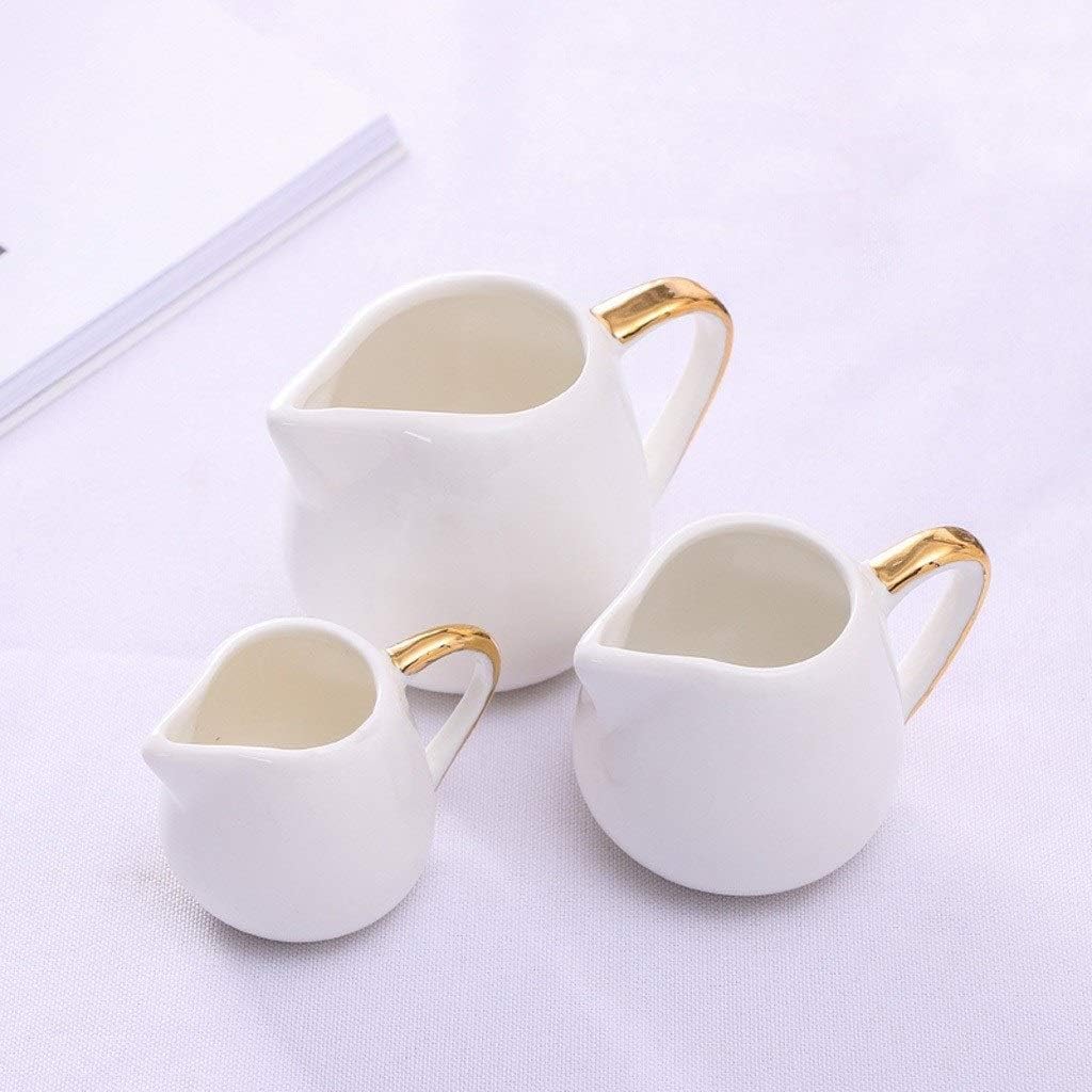 Classic Pure White Ceramic Creamer with Handle Small Coffee Milk Creamer Pitcher Set of 3 Stainless Steel Double Insulated Gravy Boat/Sauce