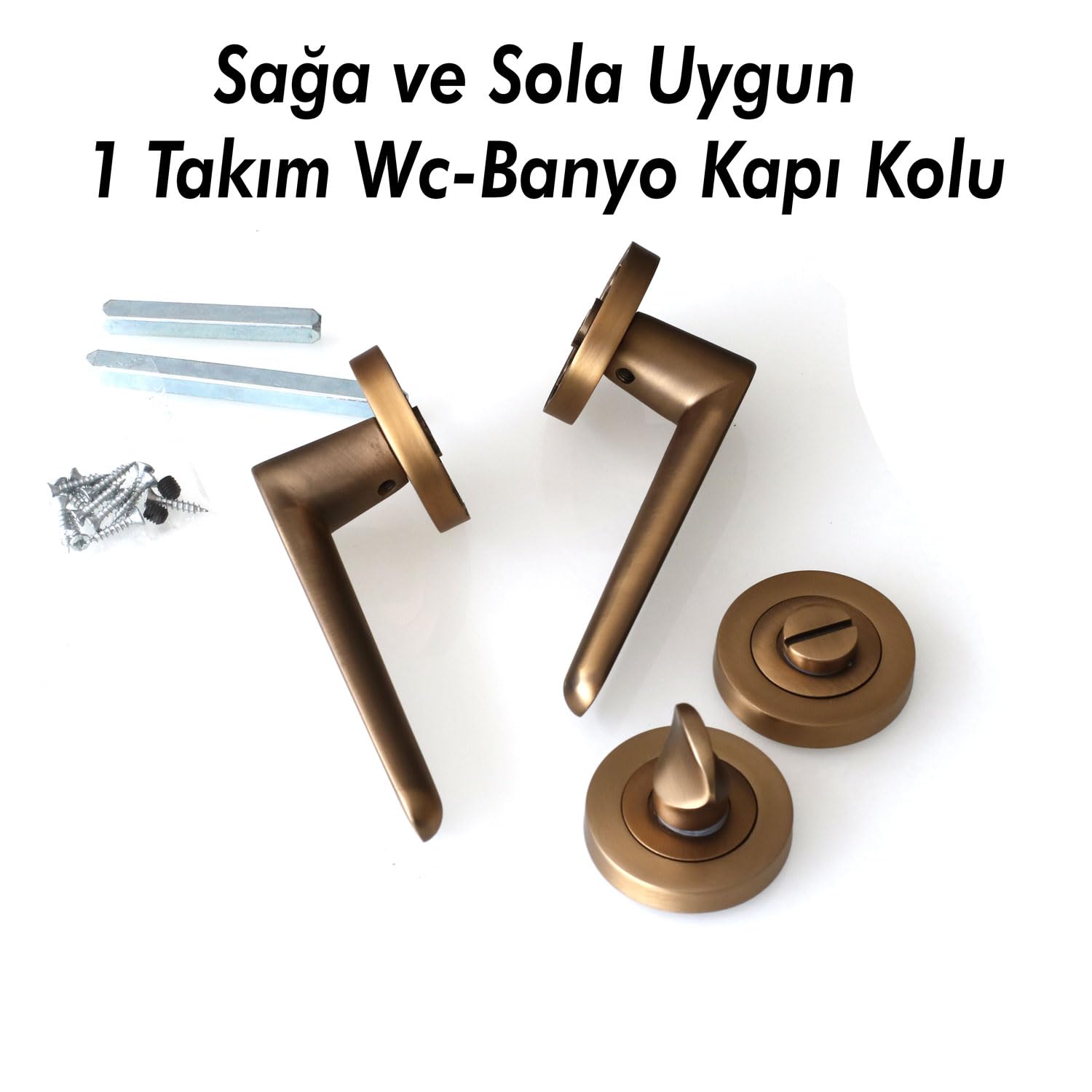 Badem10 Kayı Antik Sarı Wc-Banyo Kapı Kolu Daire Rozetli Sürgülü Çelik Kapı Kulpu Gold Kolları