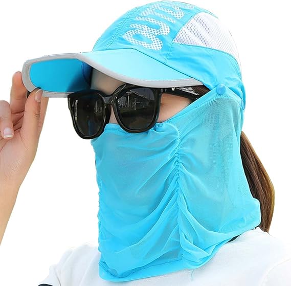 Amazon Co Jp Unicona 息苦しくないuvフェイスカバー Uvカットフェイスカバー ネックカバー 日焼け防止帽子 紫外線 カット Uv 帽子 レディース キャップ ゴルフ フェイスカバー 付き Uvカット99 Upf50 ブルー ドラッグストア
