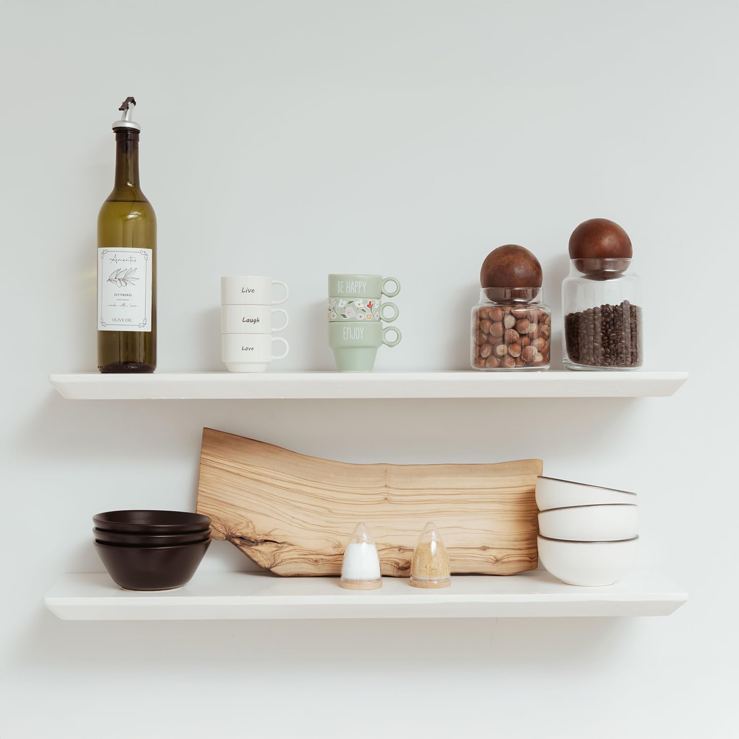 Pine Wood Floating Shelves - Wall Mounted Set of 2 (White) - 30x6.7x1.2 inch - For Bathroom, Bedroom & Living Room