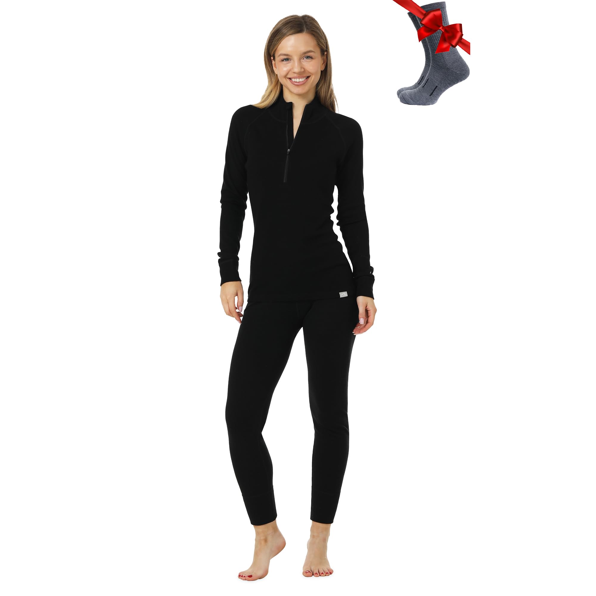 Merino.tech Completo Lana Donna Merinos - Intimo Termico Merino Maglia e Pantalone con Calzini Leggero, Medio, Pesante