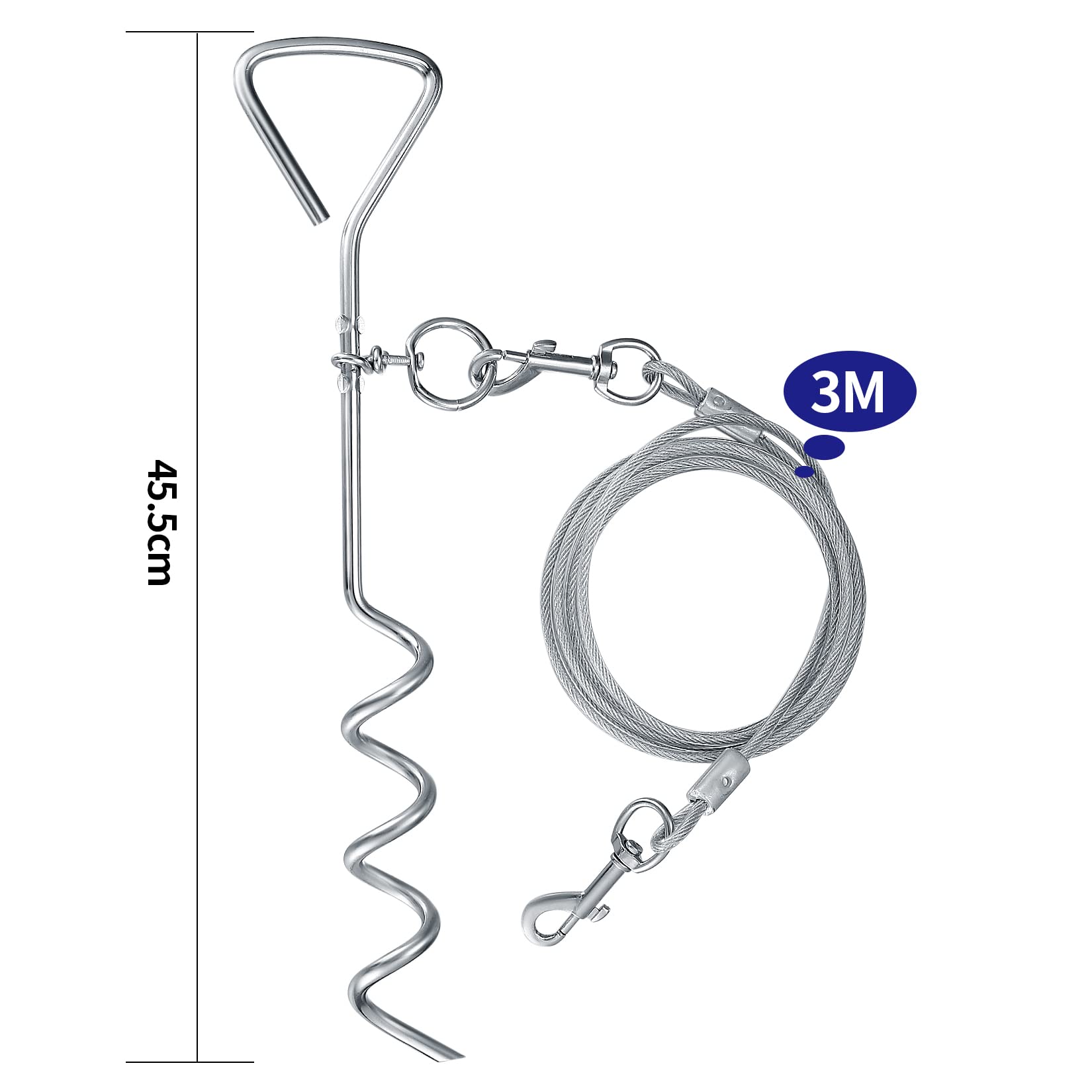 Heavy Duty Dog Stake 40cm With 3m Dog Chains for Outside Steel Spiral Dog Stake for Camping Dog Ground Spike for Outdoor Yard and Camping Puppy Pet and Medium Dogs (Up To 125 Lbs) - Image 2