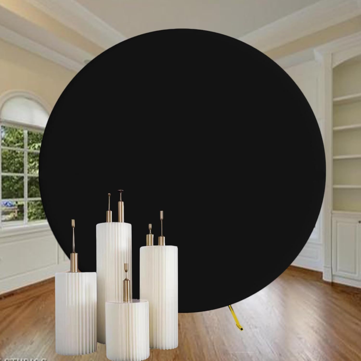Black Round Backdrop Cover for 7.2ft Round Stand Circle Backdrop Cover for Birthday Wedding Baby Shower Black Arch Polyester Back Drop for Home Decoration 7.2ft Black