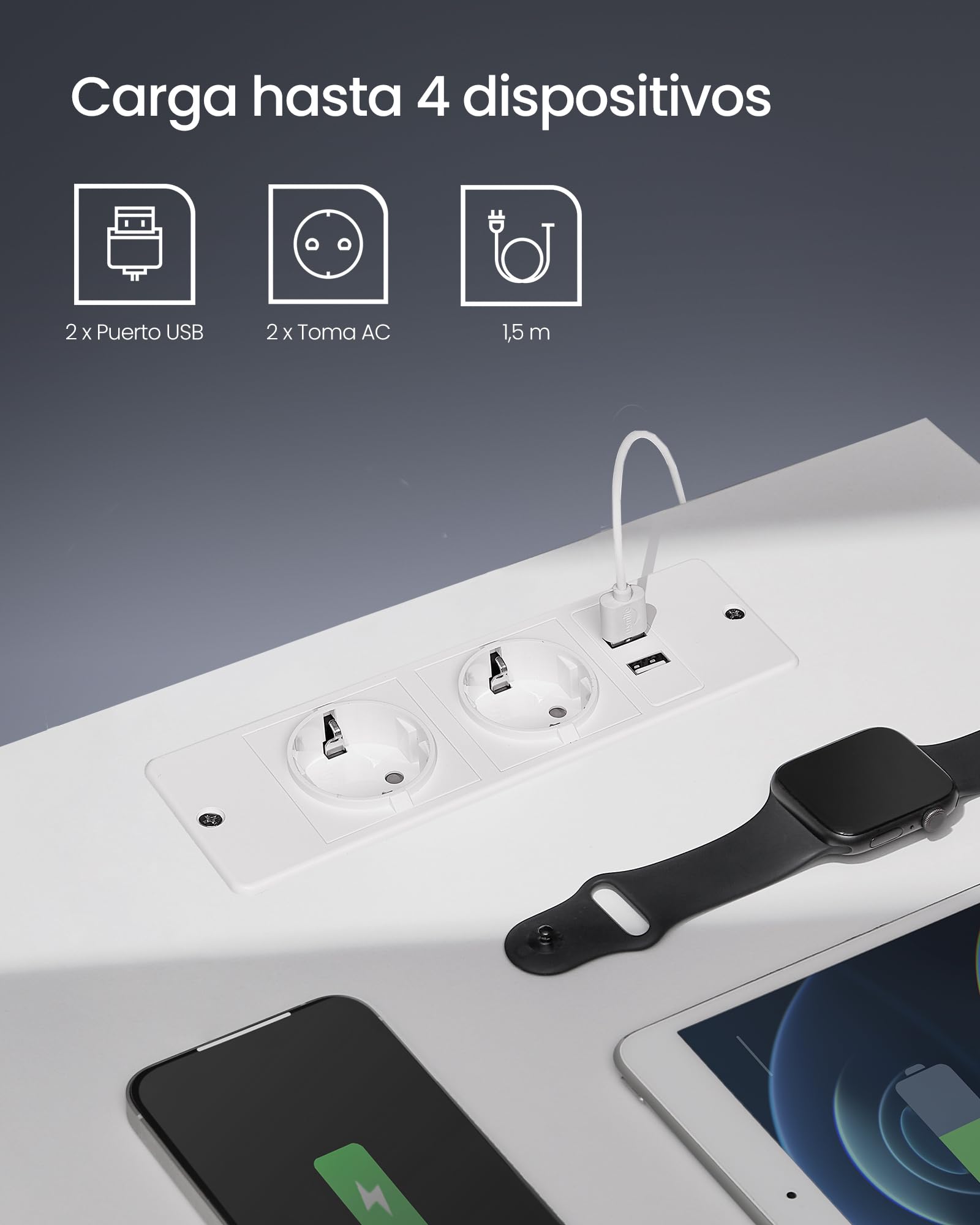 VASAGLE KAILYN Colección - Mesita de Noche con Estación de Carga, Mesa Auxiliar con Luces LED Ajustables, con Cajón, 2 Tomas AC, 2 Puertos USB, Moderno, para Dormitorio, Salón, Blanco Nube LET618T15V1
