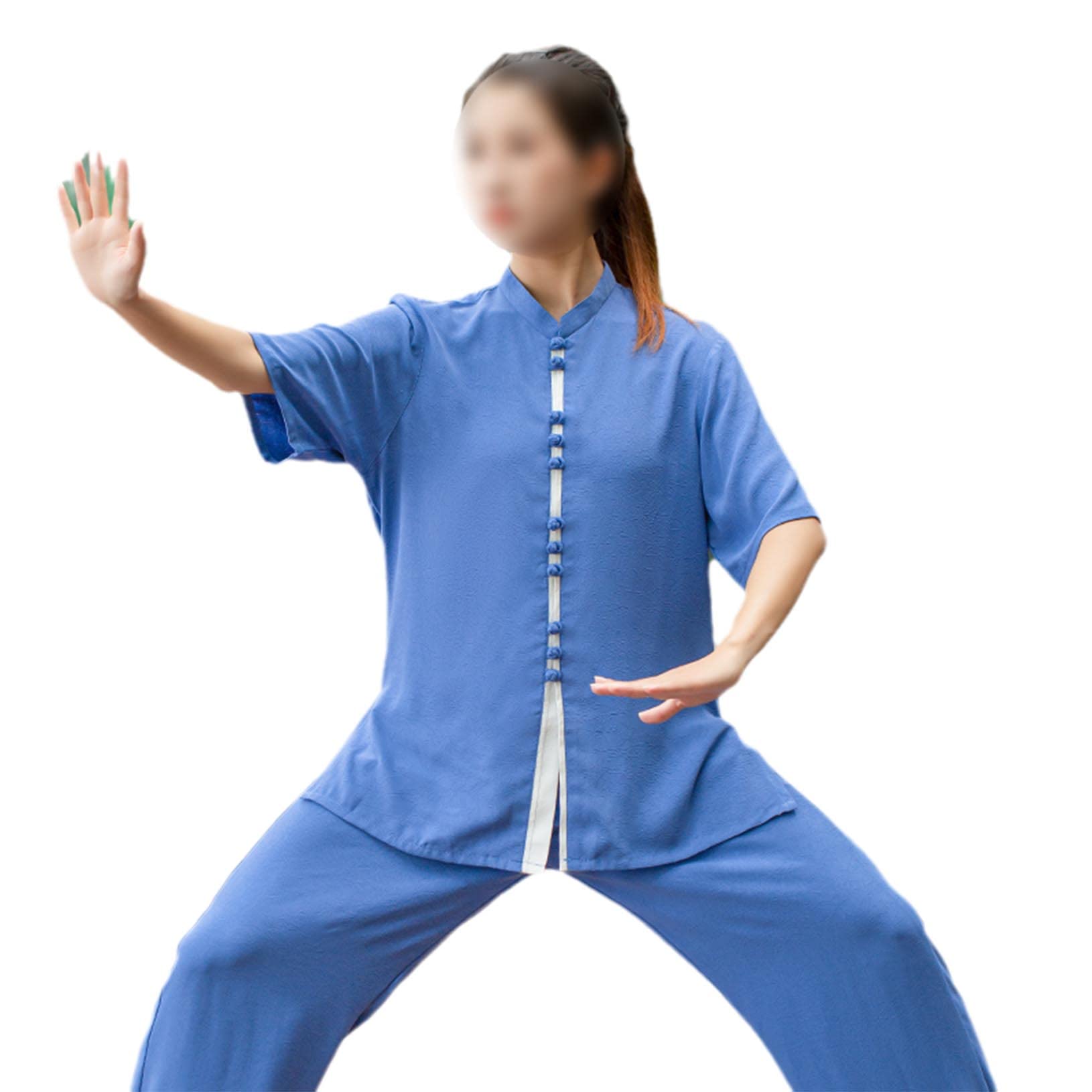 Abbigliamento e Pantaloni da Donna a Maniche Corte, Abbigliamento Cinese per Kung Fu, Uniforme per Arti Marziali, Denim Blu S