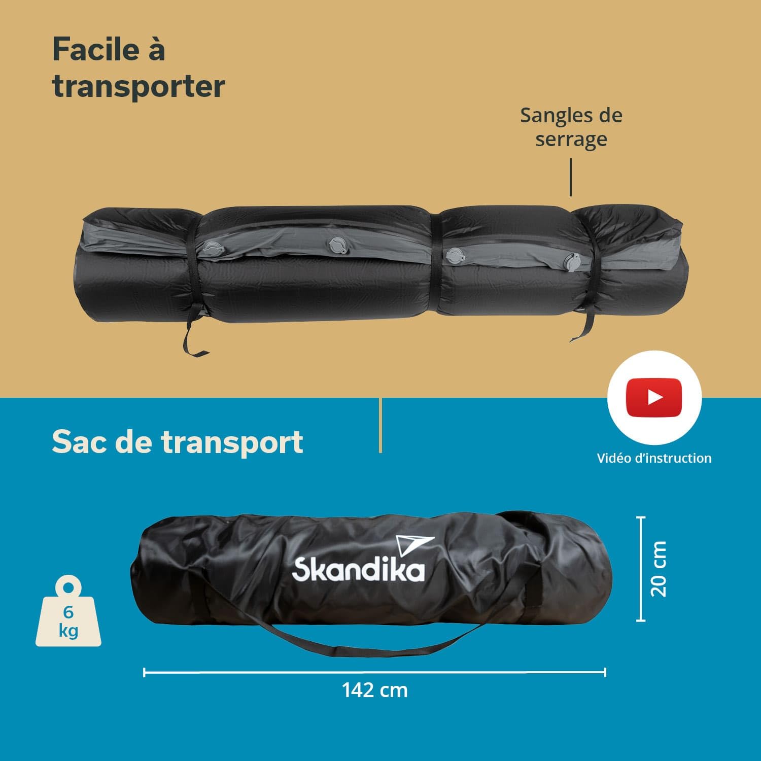 Skandika Matelas Gonflable Easy 3D Premium Flex | Matelas pneumatique pour 1/2 Personnes, avec/sans Pompe USB-C, avec/sans Housse, Max 150/300 kg | Camping, lit pneumatique (Double)