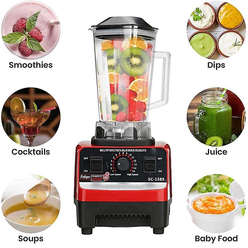 4500 W Aanrechtblender, Multifunctionele Blender van 1,8 Liter met 6 Roestvrijstalen Bladmessen en 15 Functies voor Shakessaus 4500 W Aanrechtblender, Multifunctionele Blender van 1,8 Liter met 6 Roestvrijstalen Bladmessen en 15 Functies voor Shakessaus