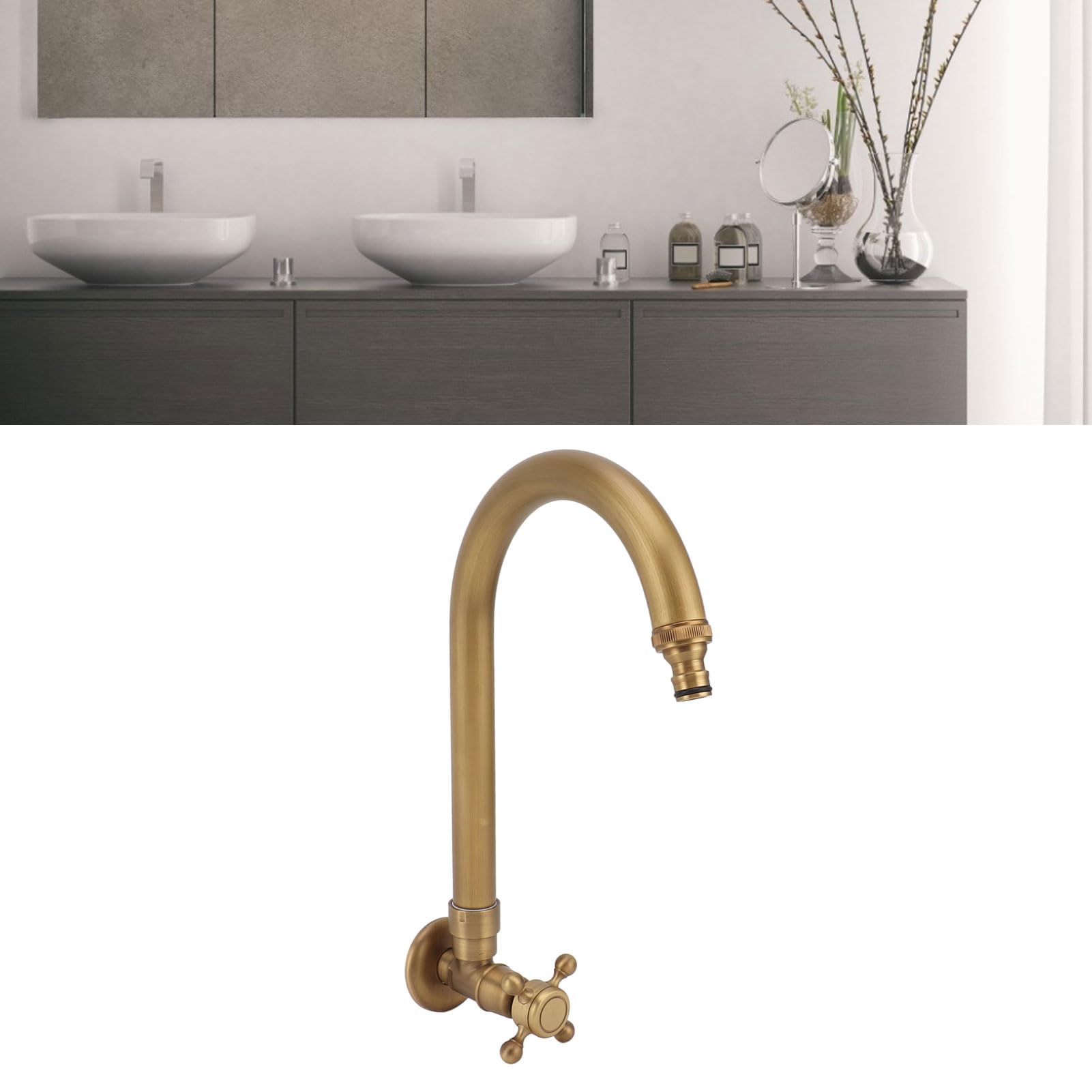 Grifo para Exterior de Jardín, Grifo de Agua Fría de Montaje en Pared Antiguo, Prevención de Grietas por Heladas, Grifo de Agua Fría Individual con Rotación de 360 ​​Grados para