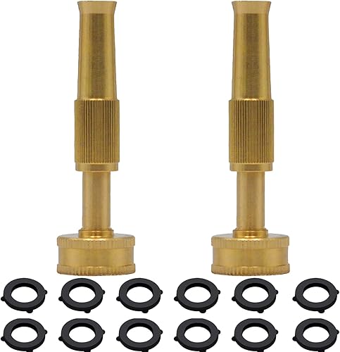 DuLaSeed Paquete de 2 boquillas de manguera de latón macizo, boquilla de manguera de jardín ajustable de latón resistente, rociador de manguera de