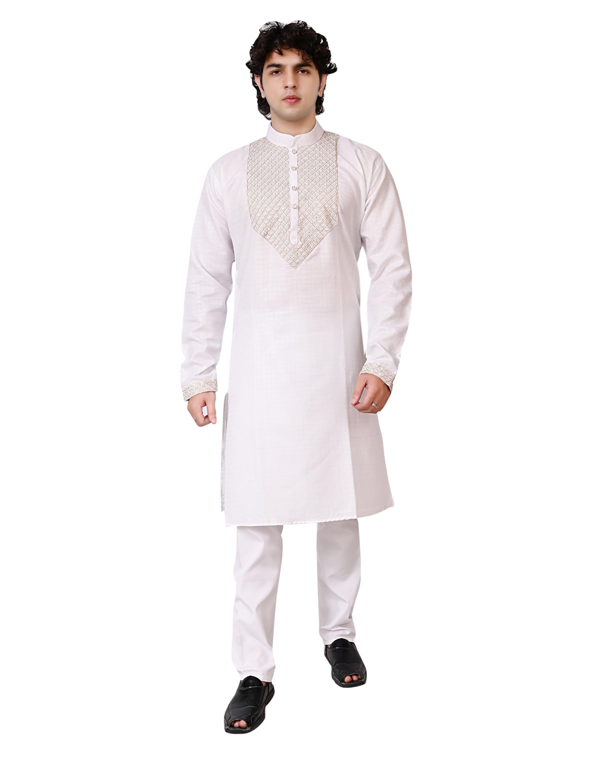 Mens Chikankari Embroidered and Sequence Kurta Pyjama Set | Kurta Pyjamas for men | kurta pyjama | men kurta pyjama set | men kurta pyjamas | fancy kurta pyjamas men | designr kurta pajama-image-1