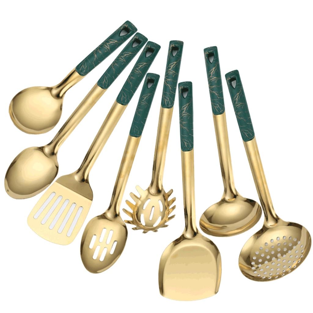 Kochutensilien, Küchenutensilien aus Edelstahl, Kochset, Spatel, Schaufel, Suppenlöffel, Küchenzubehör, Backutensilien, D, 8-teilig(D)