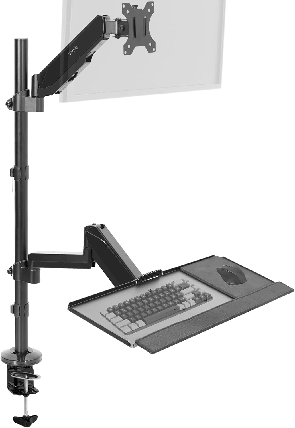 VIVO Sit-Stand Height Adjustable Pneumatic Spring Arm Keyboard Tray Desk Mount for 1 Screen up to 32 inches STAND-SIT1B Desk Mount - Single