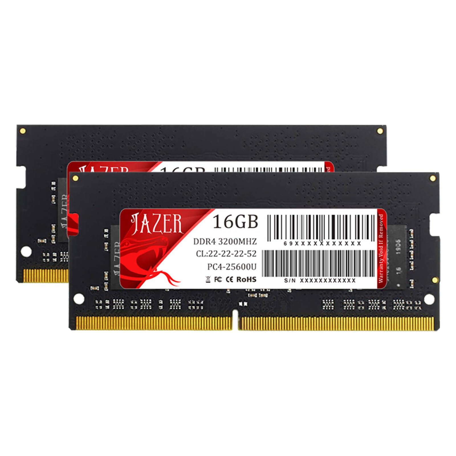 JAZER RAM 32Go (2x16Go) DDR4 3200MHz SODIMM CL22 Kit de Mémoire vive pour Ordinateurs Mini PC/Notebooks, RAM Informatique Haute Performance