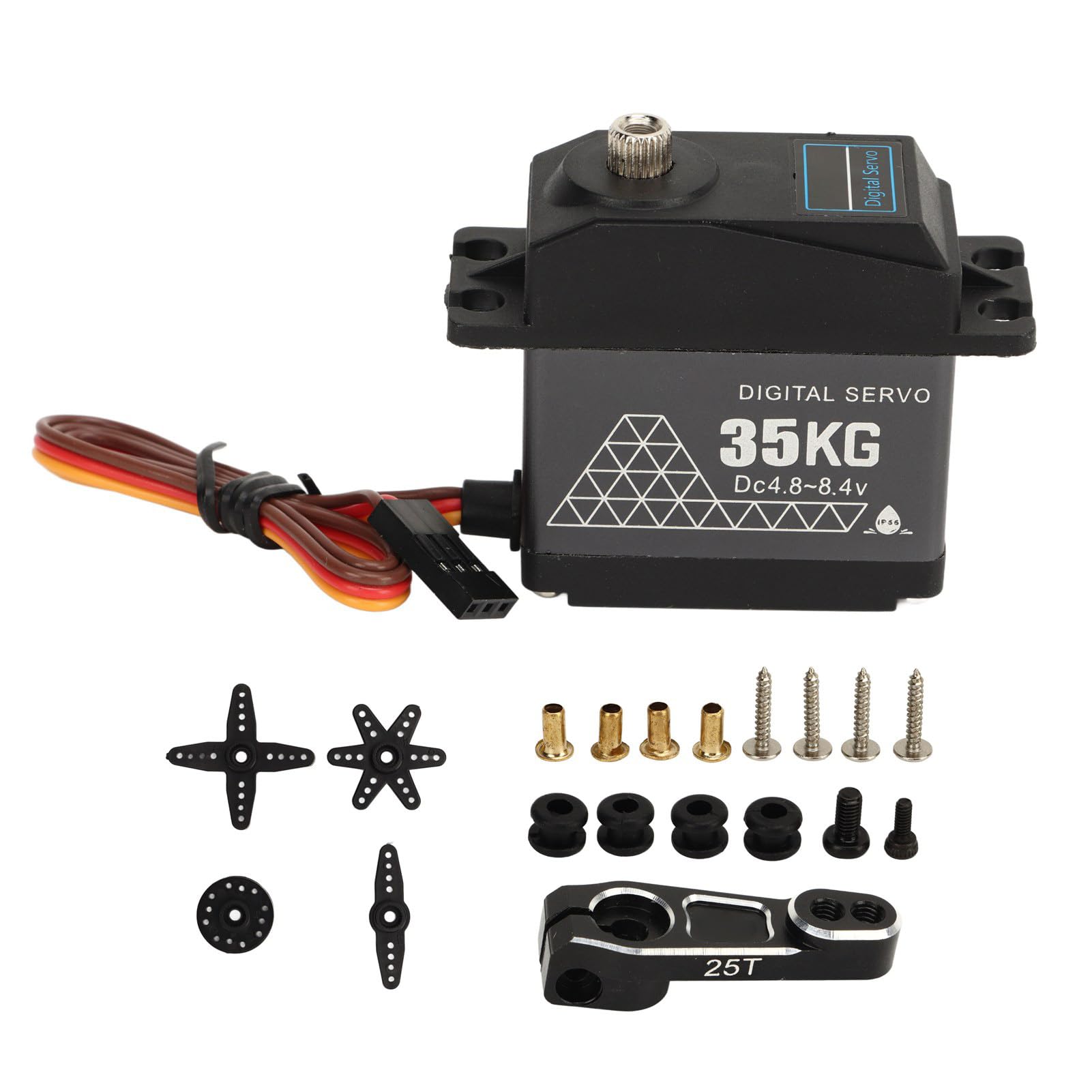 35 kg High Torsion RC Servo Digitales Metallservo, Motorservo für 1/8 1/10 1/12 RC Cars Roboter, Wasserdesign mit CNC-Aluminiumgehäuse und Doppelkugellagern, einstellbare Co