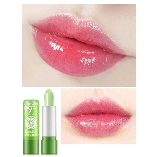 Miniatura 4 de Paquete de 3 lápices labiales de aloe vera, bálsamo labial nutritivo de larga duración, hidratante de labios, brillo labial mágico con cambio de