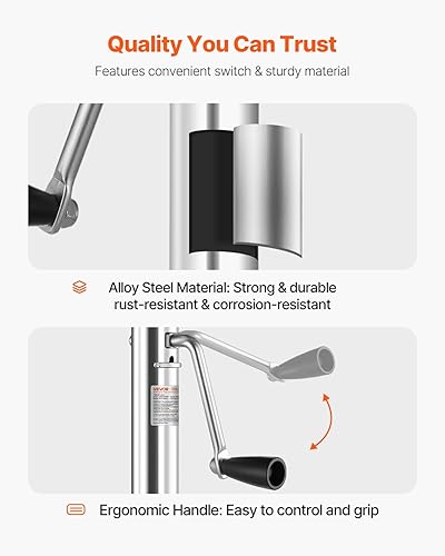 Miniatura 5 de VEVOR Gato de remolque con rueda, capacidad de carga de 1000 libras, gato giratorio de alta resistencia para remolque de barco con una sola rueda de