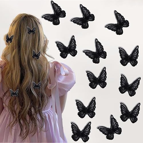 Trnerm Pinzas pequeñas de mariposa para el cabello para mujer, 12 piezas de pasadores de pelo de hadas con bordado de encaje rosa y morado,
