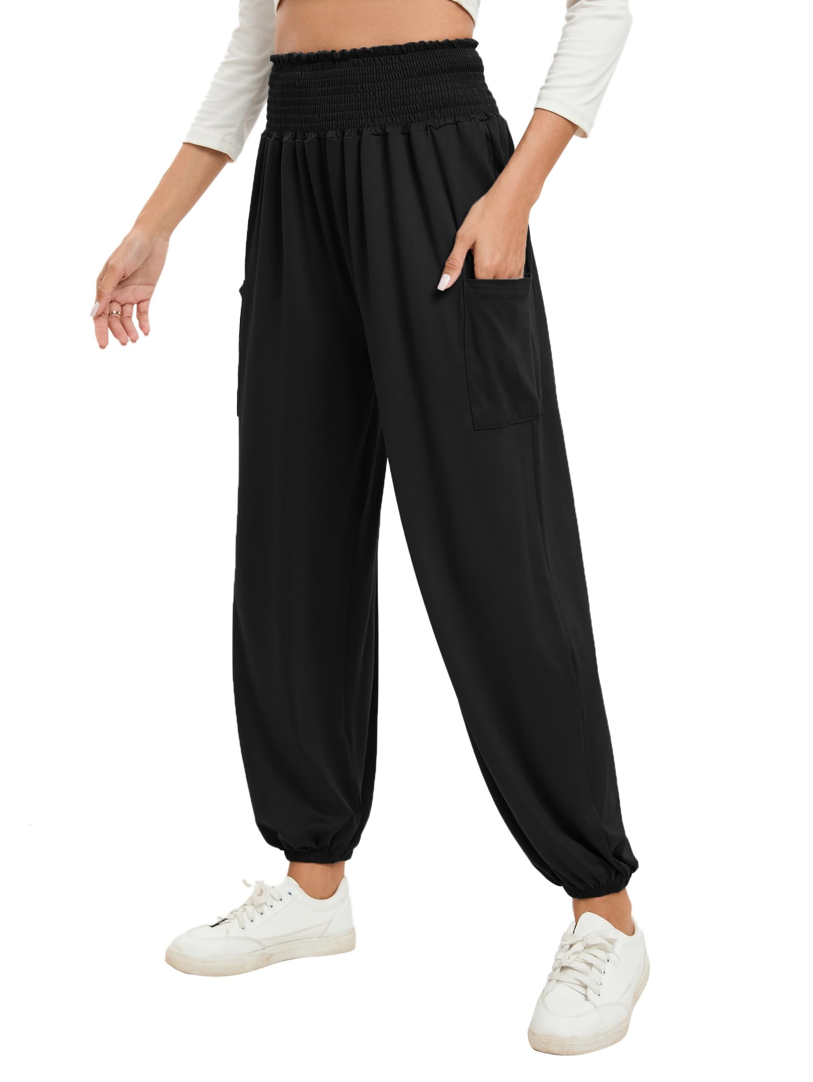 Famulily Damen Yoga-Sweatpants mit Taschen Casual hohe Taille Sport Haremshose Comfy Lounge Pants S-XXL