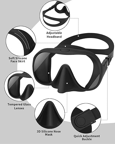 Miniatura 4 de Fawater Juego de esnórquel seco, máscara de buceo con sello de silicona completa, máscara de esnórquel de visión clara de 180 con revestimiento