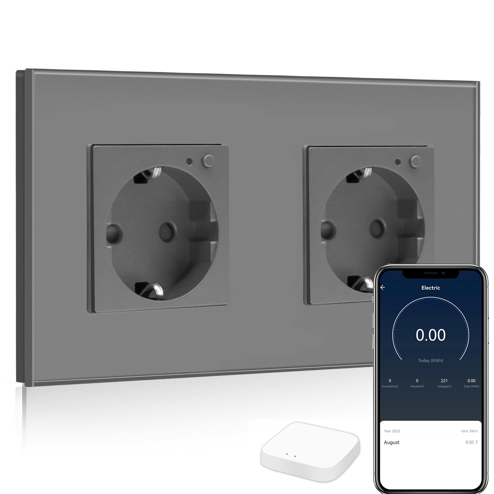 BSEED Gniazdko Smart ZigBee, miernik kosztów energii, gniazdko Alexa ZigBee z pomiarem zużycia, 2-krotne gniazdko współpracuje z Amazon Alexa i Google Home, szare (wymagany hub ZigBee)