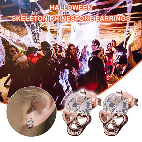 Halloween Skeleton Skull Earrings For Women,Gothic Skull Earring, Bling Rhinestone Crystal Stud Earrings,Halloween Theme Jewelry Gift Charm #TOP6